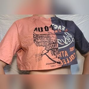 Cropped orange and black biker t-shirt